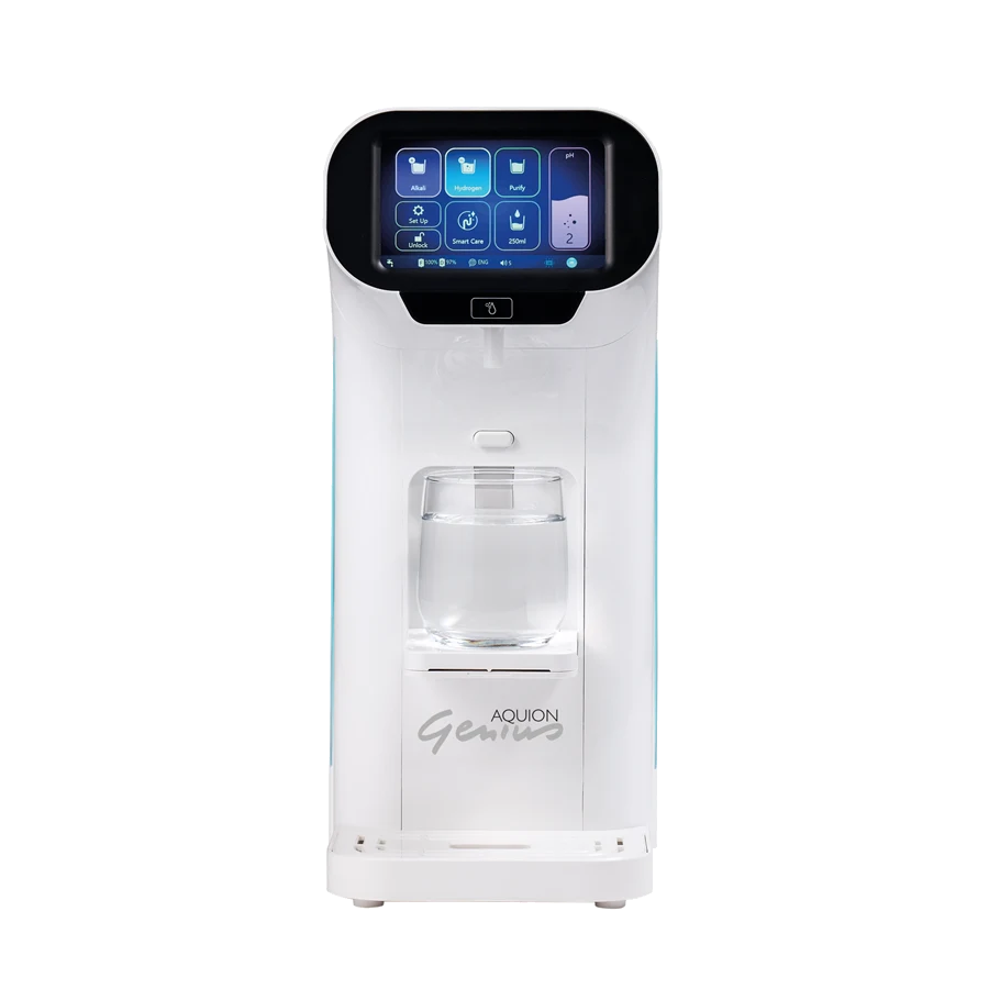 Aquion Genius Wasserionisierer mit Touchdisplay, freistehend auf der Arbeitsplatte